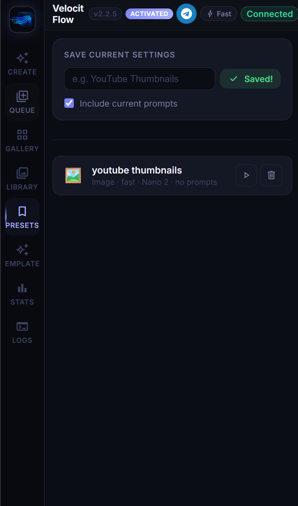 Presets tab